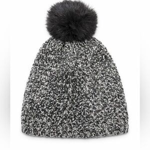 NWOT Cozy Black and Gray Knit Beanie with Pom Pom